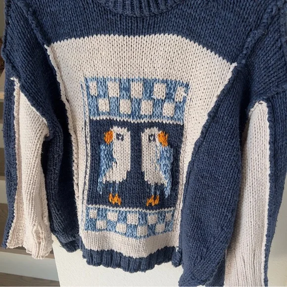 Anthropologie Pilcro Chunky Crew-Neck Sweater in Navy Blue / White - Picture 4 of 6